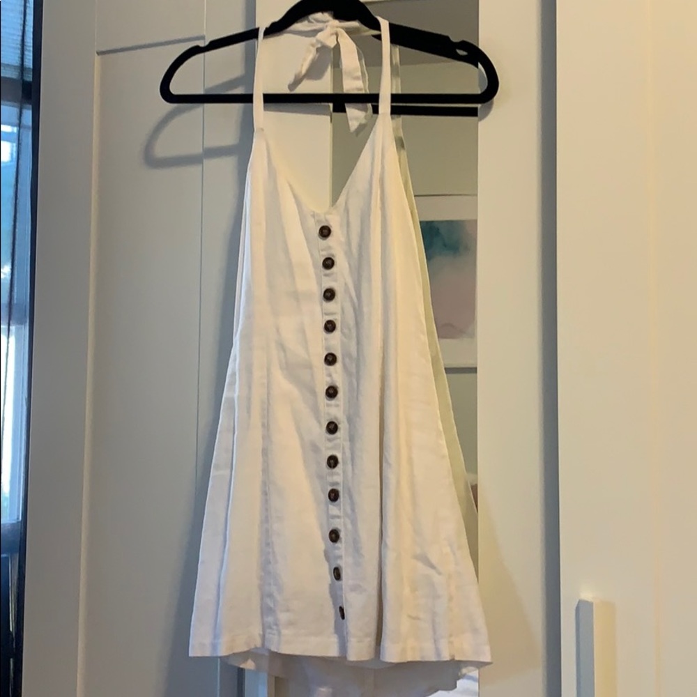 White linen LF dress, halter with buttons